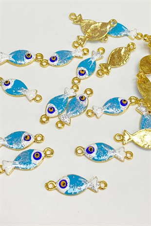 Blue Fish Shape Evil Eye Bead Pendant 1 Piece
