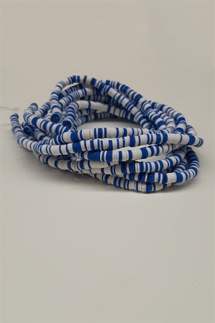 Mavi Beyaz Fimo Hamur Boncuk 6Mm