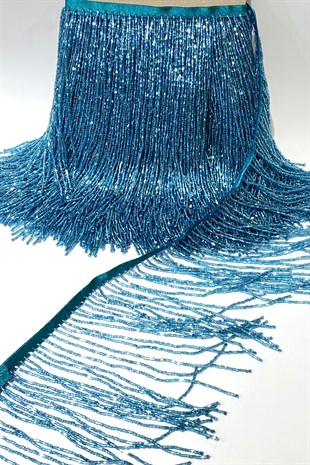 Mavi Boncuklu 15 cm Saçak Püskül Şerit