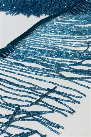 Mavi Boncuklu 15 cm Saçak Püskül Şerit