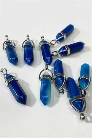 Mavi Çivi Akik Doğal Taş Kolye Ucu 1 Adet