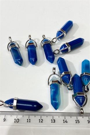 Mavi Çivi Akik Doğal Taş Kolye Ucu 1 Adet