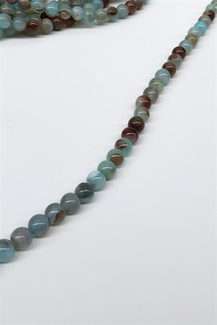 Mavi Desenli Akik Doğal Taş Boncuk 8 mm