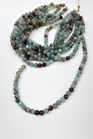 Mavi Desenli Akik Doğal Taş Boncuk 8 mm