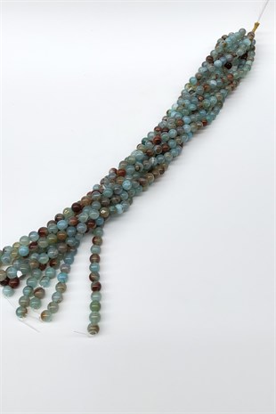 Mavi Desenli Akik Doğal Taş Boncuk 8 mm