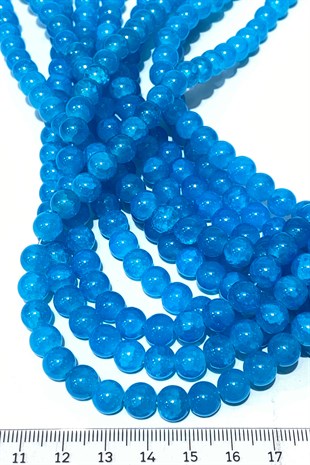 Mavi Desenli Dizi Cam Boncuk 8 mm