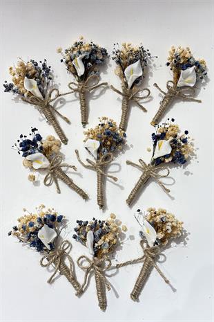 Mavi Gala Cipsolu Damat Yaka Çiçeği Sağdıç Çiçeği 10 Adet