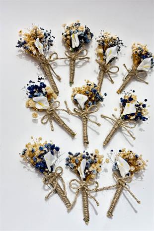 Mavi Gala Cipsolu Damat Yaka Çiçeği Sağdıç Çiçeği 10 Adet