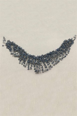 Mavi Gri Kristalli Saç Aksesuarı