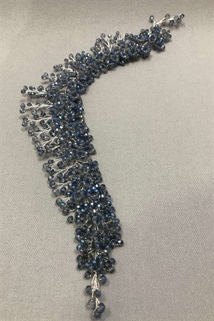 Mavi Gri Kristalli Saç Aksesuarı