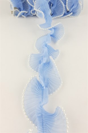 Mavi İncili Plise Fırfır