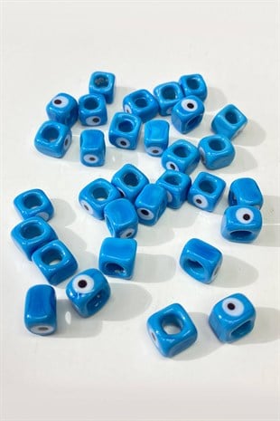 عقد خرز زجاجي مربع أزرق ورأس سوار 5 قطع