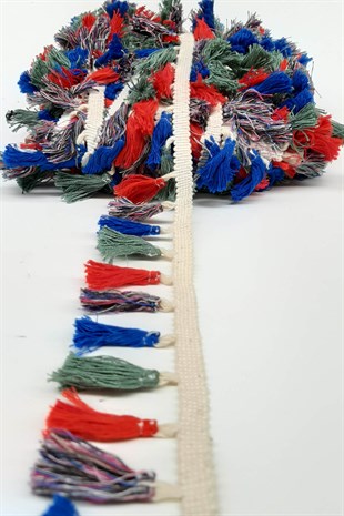 Mavi Kırmızı Yeşil Pamuk Saçak Püskül