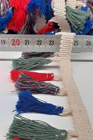 Mavi Kırmızı Yeşil Pamuk Saçak Püskül