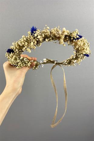 Mavi Krem Cipsolu Ve Pamuk Otlu Gelin Dış Çekim Tacı