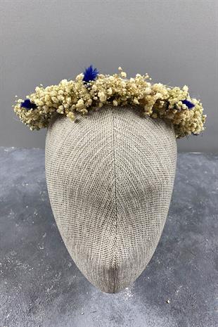 Mavi Krem Cipsolu Ve Pamuk Otlu Gelin Dış Çekim Tacı