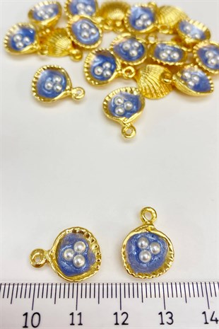 Blue Enameled Clam Shell Pendant 1 Pcs
