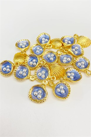 Blue Enameled Clam Shell Pendant 1 Pcs