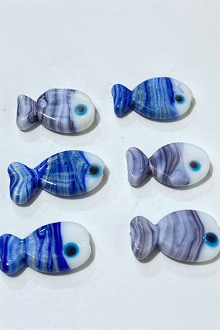 Blue Murano Handmade Glass Bead Fish 1 Piece