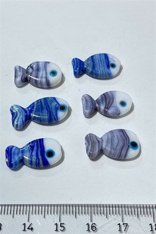 Blue Murano Handmade Glass Bead Fish 1 Piece