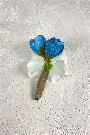 Mavi Ortanca Şakayıklı Gelin El Buketi Saç Aksesuarı ve Yaka Çiçeği