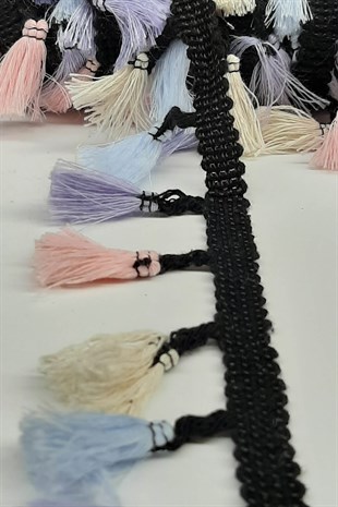 Blue Powder Cream Cotton Fringe Tassel