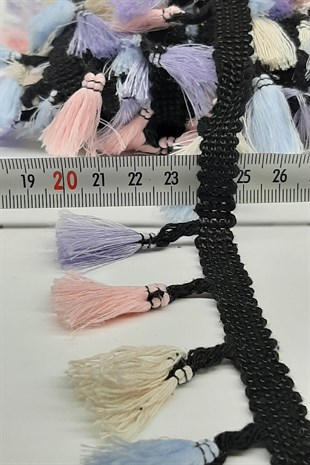 Blue Powder Cream Cotton Fringe Tassel