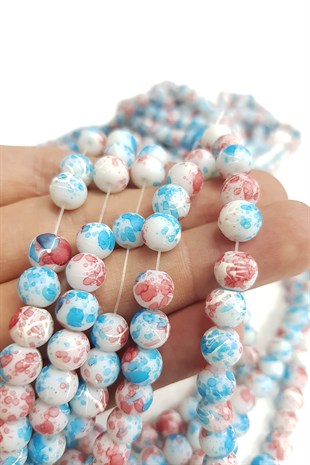 Mavi Renk Desenli Dizi Cam Boncuk