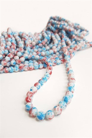 Mavi Renk Desenli Dizi Cam Boncuk