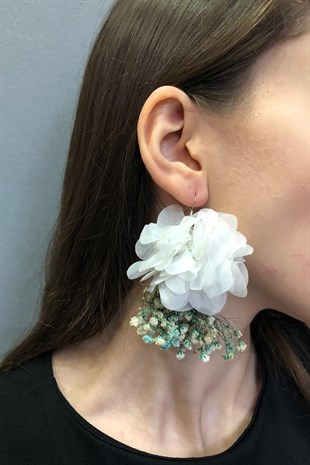 Mavi Renk Kuru Çiçekli Küpe