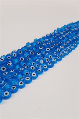 Blue Color Flat Glass Evil Eye Beads