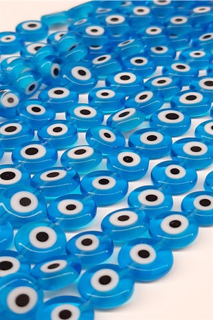 Blue Color Flat Glass Evil Eye Beads