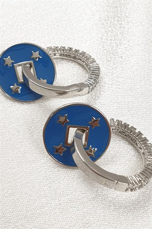 Mavi Sadira Yıldız Detaylı Halka Küpe