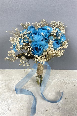 Blue Peony Flower Cipso Bridal Bouquet Crown and Boutonniere Set