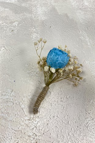 Blue Peony Flower Cipso Bridal Bouquet Crown and Boutonniere Set