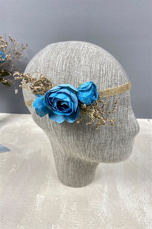 Blue Peony Flower Sea Herb Bridal Bouquet Crown and Boutonniere Set