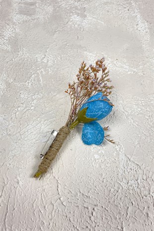 Blue Peony Flower Sea Herb Bridal Bouquet Crown and Boutonniere Set