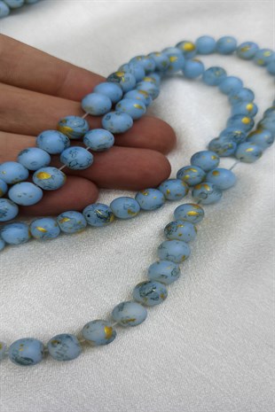 Mavi Sarı Desenli Dizi Cam Boncuk 8 mm