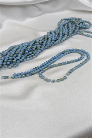 Mavi Sarı Desenli Dizi Cam Boncuk 8 mm