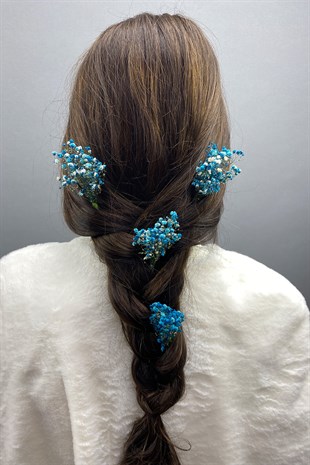 Mavi Şoklanmış Doğal Cipsolu Firketeli Saç Aksesuarı 5 Adet