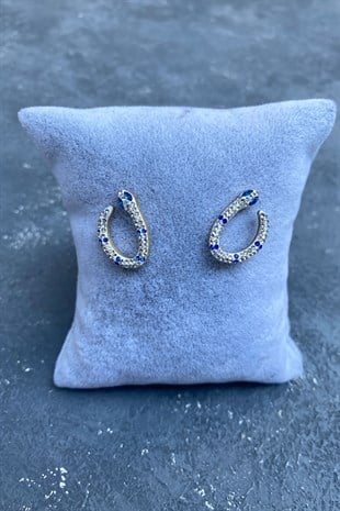 Mavi Taşlı Yılan Motifli Küpe