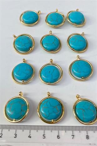 قلادة فضية من الحجر الطبيعي البيضاوي باللون الأزرق الفيروزي