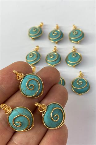 Blue Turquoise Oval Natural Stone Gold Detailed Necklace
