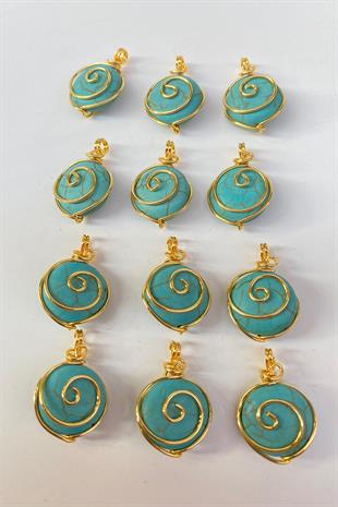 Blue Turquoise Oval Natural Stone Gold Detailed Necklace