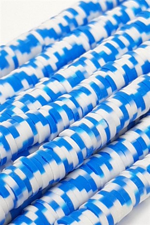 Blue and White Fimo Dough Beads 6 mm