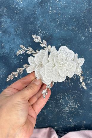 Maysi Dantel İşlemeli Taşlı Tarak Toka Gelin Aksesuarı