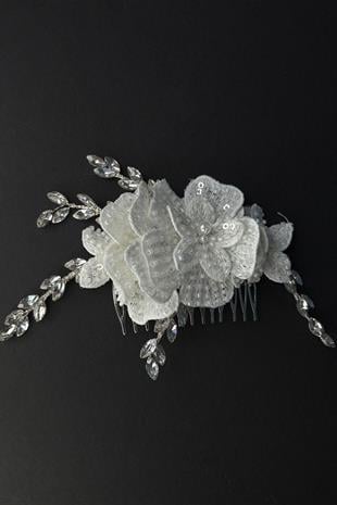 Maysi Dantel İşlemeli Taşlı Tarak Toka Gelin Aksesuarı