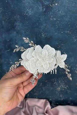 Maysi Dantel İşlemeli Taşlı Tarak Toka Gelin Aksesuarı