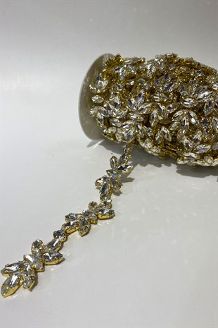 Mekik Cam Taşlı Parlak Abiye Taşlı Şerit Aplik