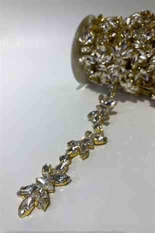 Mekik Cam Taşlı Parlak Abiye Taşlı Şerit Aplik